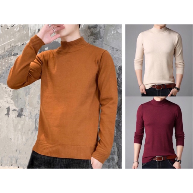Half turtle neck knitted longsleeve for men | Shopee Philippines