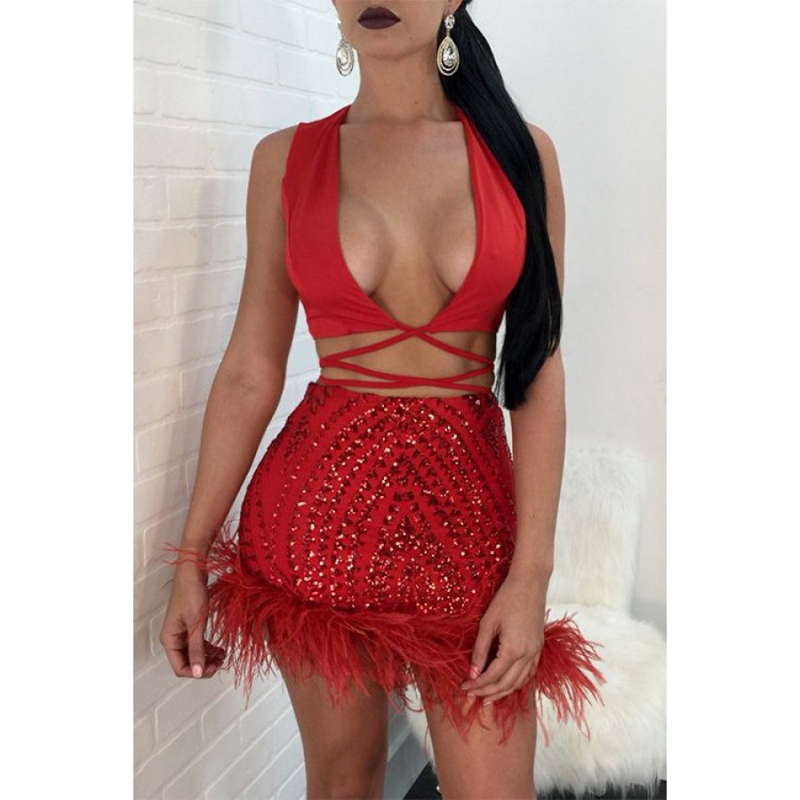 red two piece bodycon dress
