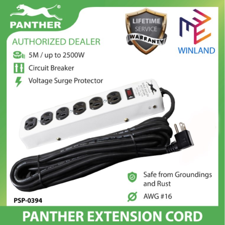 Panther Extension Cord & Voltage Surge Protector 5 meters PSP 0394 PSP
