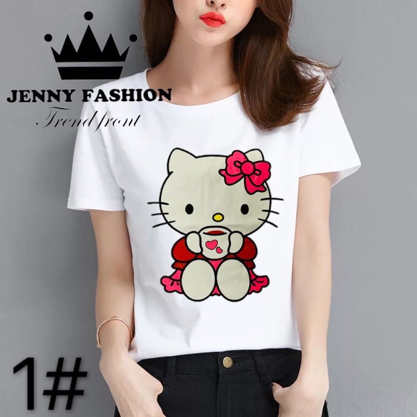 (4 design) hello kitty white round neck T-shirt for women | Shopee ...