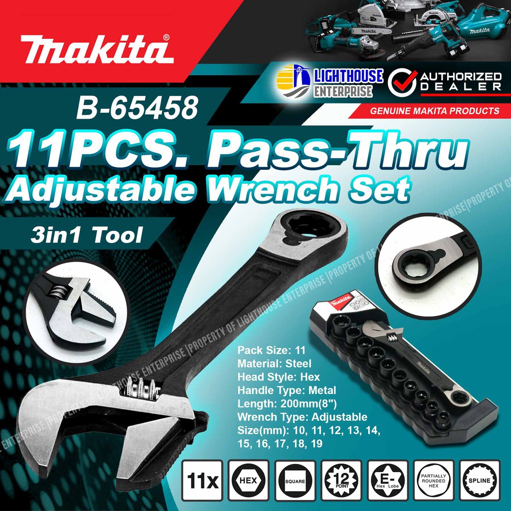 MAKITA 11pcs PassThru Adjustable Wrench Set (B65458) *LIGHTHOUSE