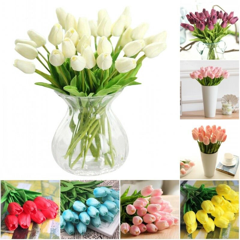 5Pcs Artificial Tulip Flower Fake Wedding Home Cream ...