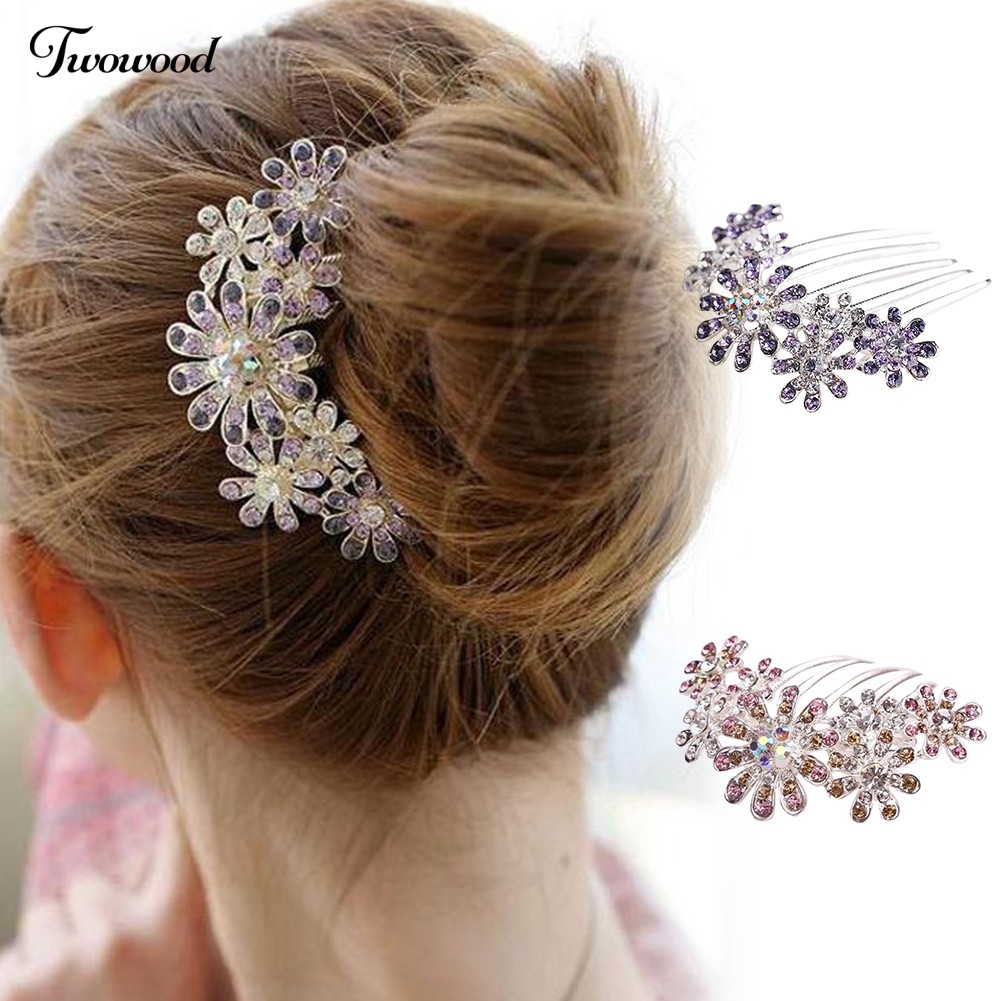 Lovely Rhinestone Flower Hair Pin Comb Clip Bridal Headwear