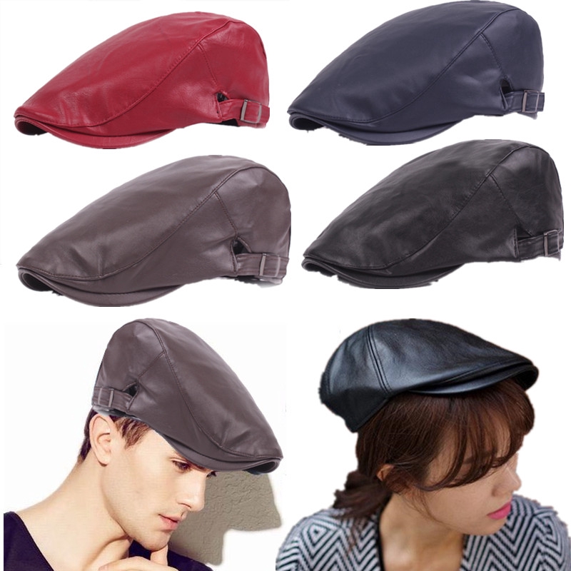 leather beret cap