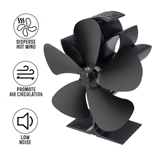 Black Fireplace Stove Fan 5 Blades Heat Powered Fan Eco-fan Quiet Home