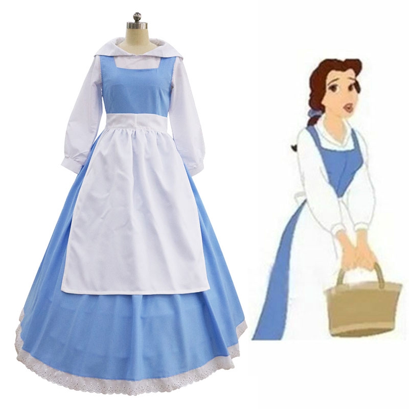 Women Beauty And The Beast Belle Blue Maid Dress Halloween Party ...