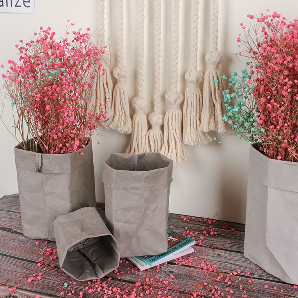 Washable Kraft Paper Bag Plant Flowers Pots Multifunction Home Storage Bag Reuse | Shopee Philippines