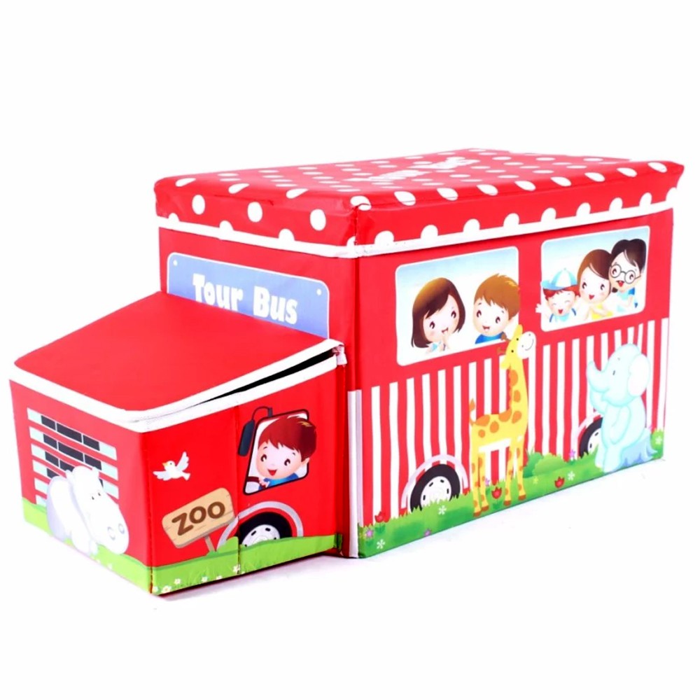 Wallmark Foldable Ottoman Zoo Bus Storage Box Chairs (Red) | Shopee ...