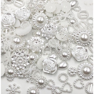 100pcs white ABS Resin Half Round flower Bow Pearls For Art Flatback Non Hotfix Pearl Shoes Beads DIY Phone