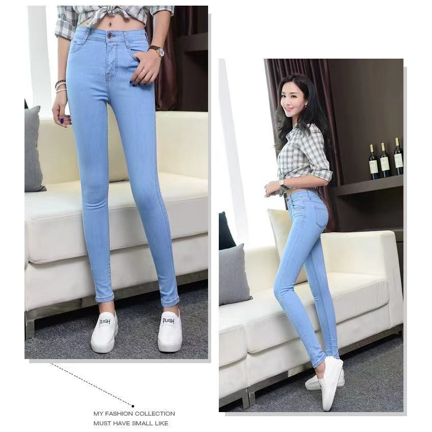 Fashion Light Blue Denim Jeans Skinny Pants For Women S Shopee Philippines