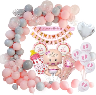 pink and grey baby shower decorations
