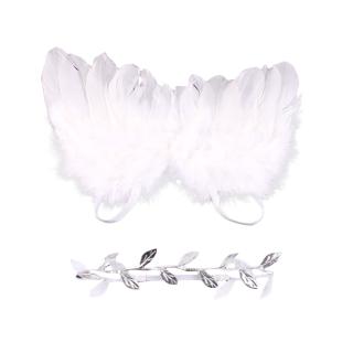 [LUCKY] Infant Newborn Leaves Headband + Feather Angel Wings Costume Baby Photograph Props #4