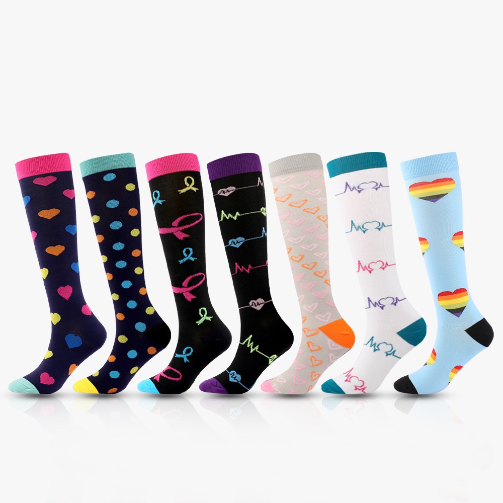 FITDIO Knee High 20-30mmHG Feminine Print 6-Pack Graduated Compression Socks For Women 