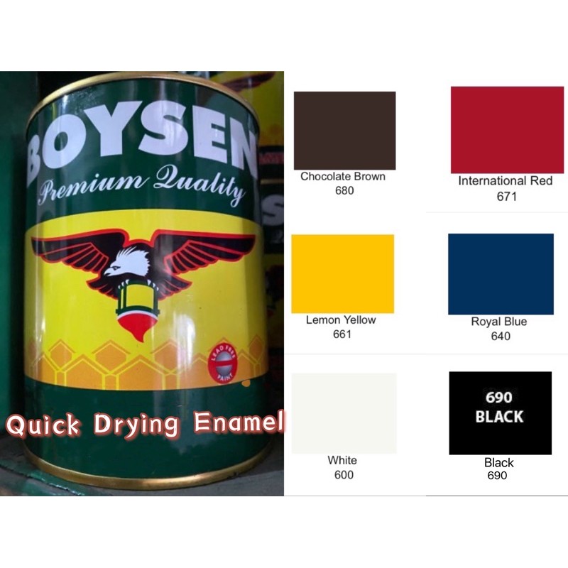 BOYSEN QUICK DRYING ENAMEL Black/Red/Blue/White/Brown/Yellow （1liter