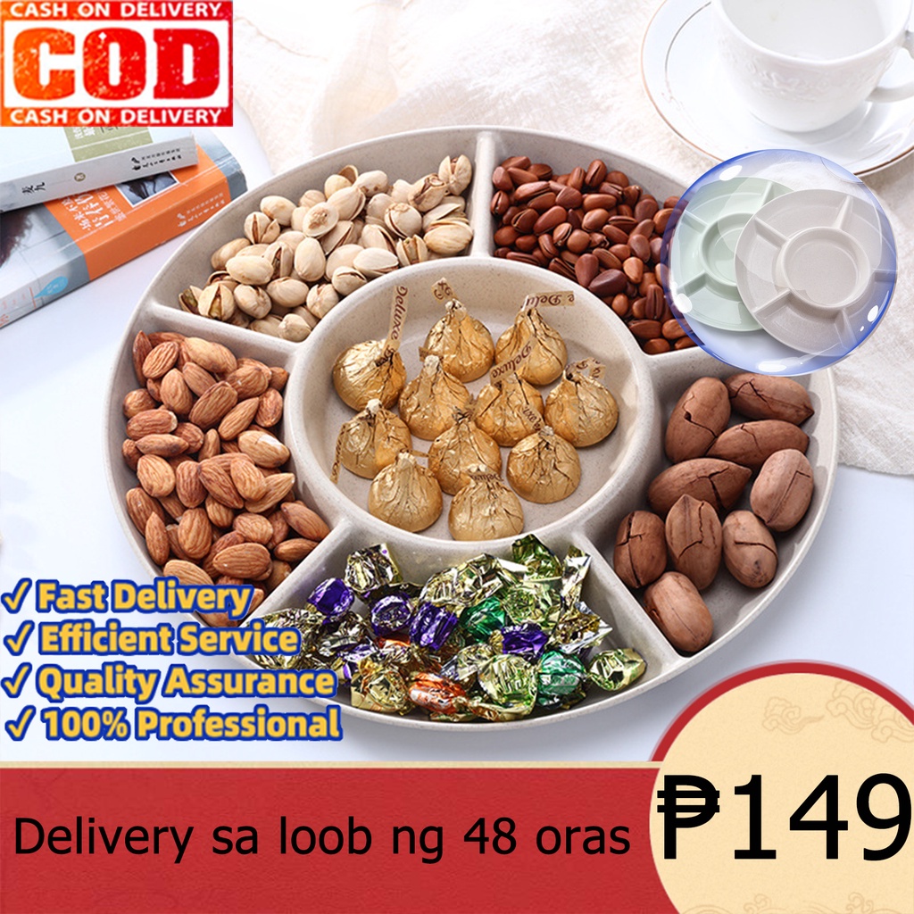 6 Compartment Food Storage Tray Dried Fruit Snack Plate Appetizer