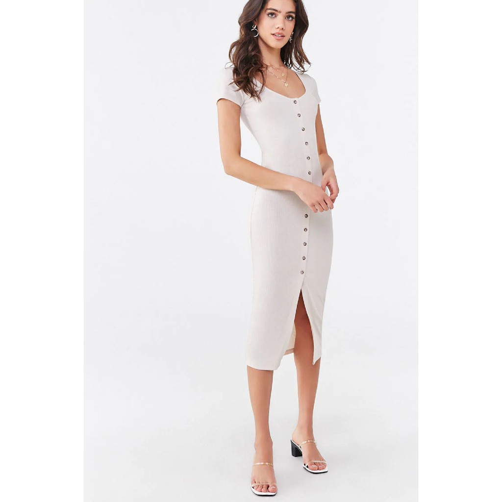 button down bodycon midi dress