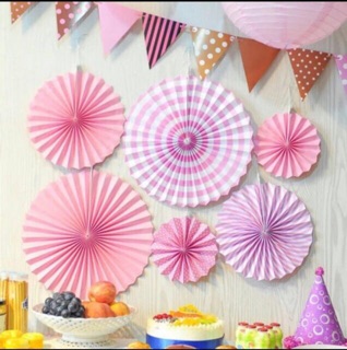 6 in 1 Paper Fan Set Party Rosette Birthday Party Decorations #5