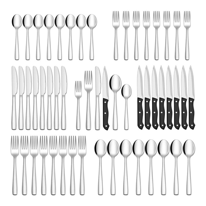 Hiware 48Piece Silverware Set with Steak Knives for 8, Stainless Steel