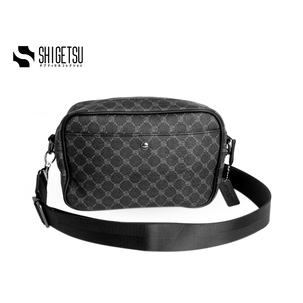 Shigetsu HINO Leather Sling Bag for men black grey pattern crossbody ...