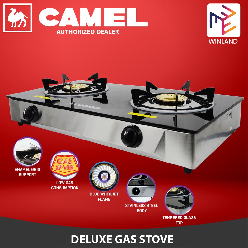 Camel Original CGS712GB Tempered Glass Top Solid Bass Burner Head Gas