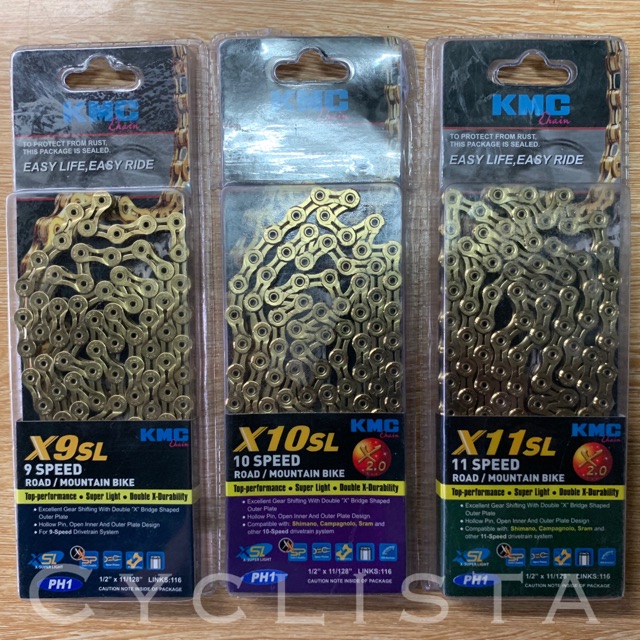 kmc 9 speed chain gold