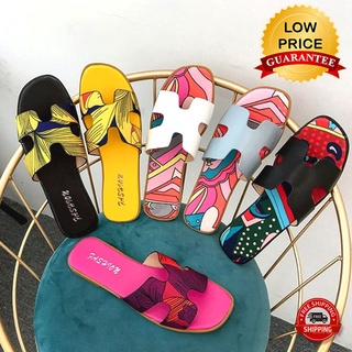JEIKY. Ladies Colorful H Leather Rainbow Slides #SS95 (Standard)