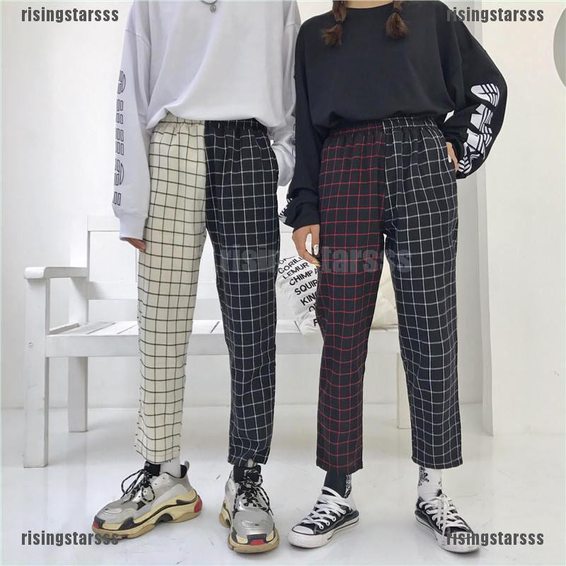 high waist patchwork pants