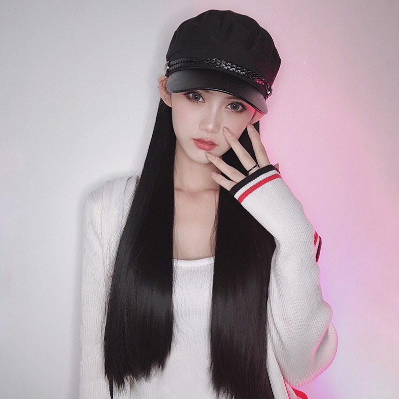 Women S Long Straight Navy Hat Hair Wig Shopee Philippines