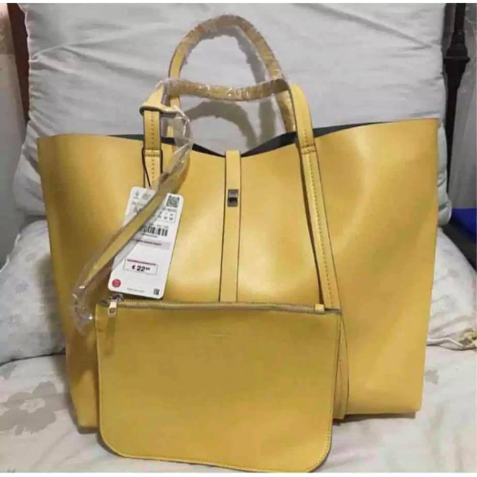 zara yellow tote bag