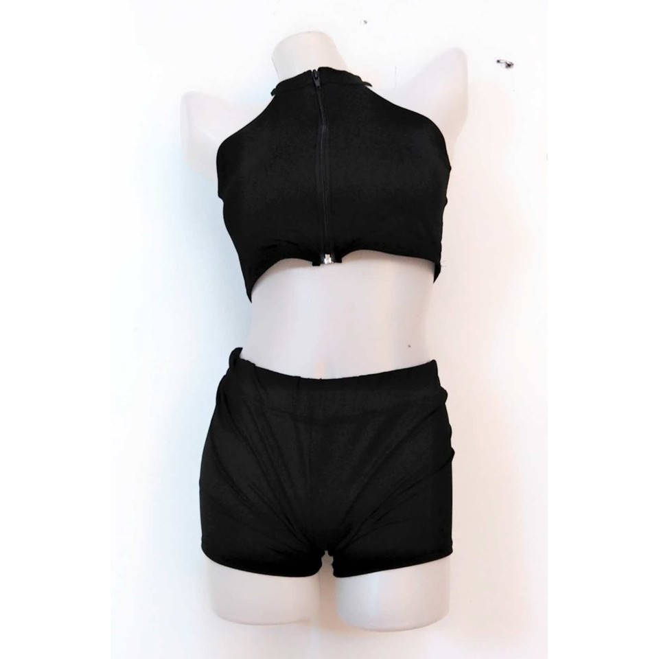 black zip up crop top