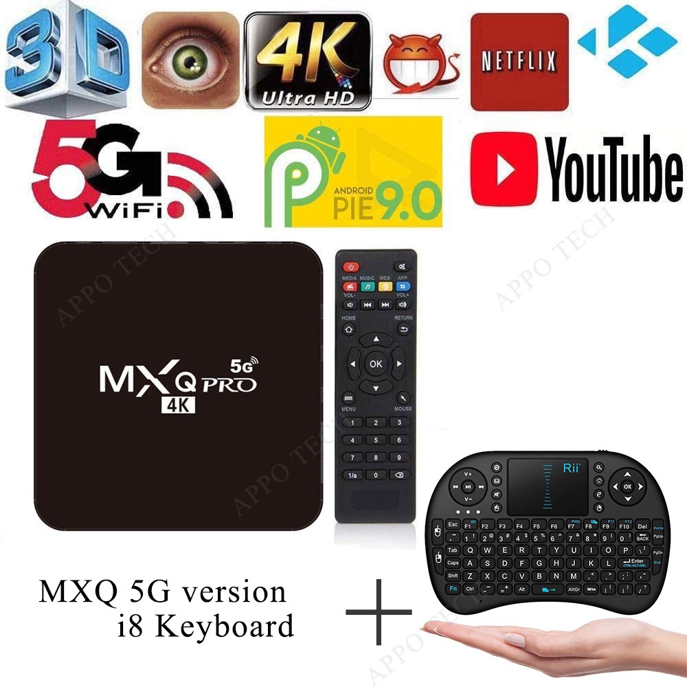 MXQ Pro 4K TV Box With RGB Wireless Keyboard Media Player Android