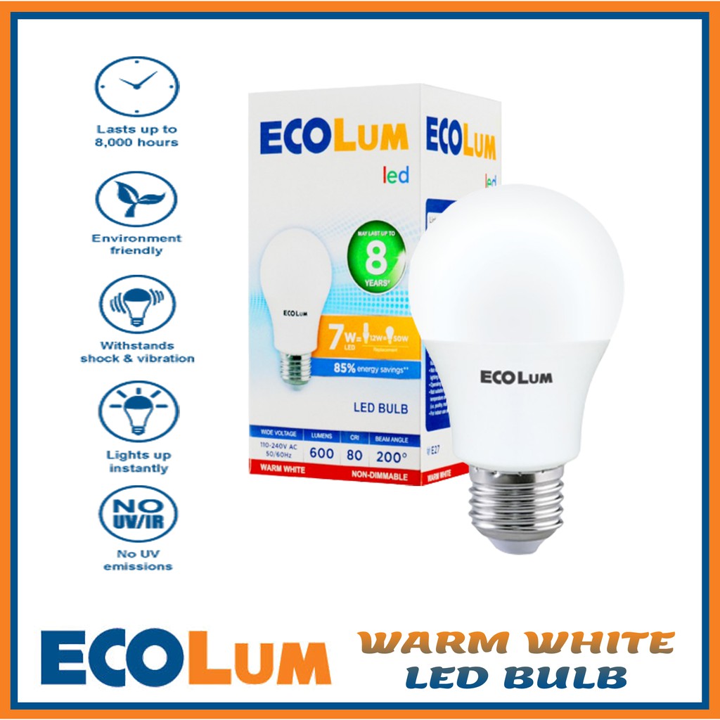 Ecolum LED Bulb Warm White Assorted Watts 5W, 7W or 9W Shopee Philippines