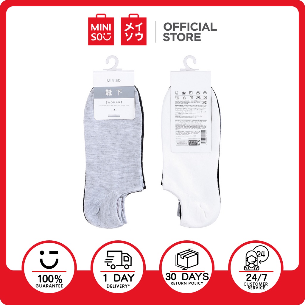 Miniso Women's Solid Color Low Cut Foot Socks 3 Pairs | Shopee Philippines