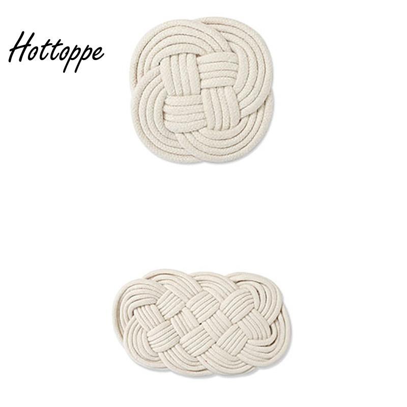 2Pcs Braided Coasters(Round+Oval) Heat-Resistant Brown+White