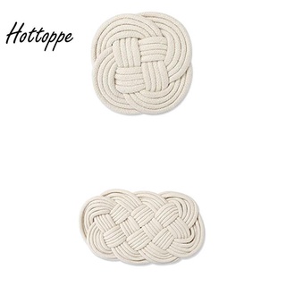 2Pcs Braided Coasters(Round+Oval) Heat-Resistant Brown+White #1