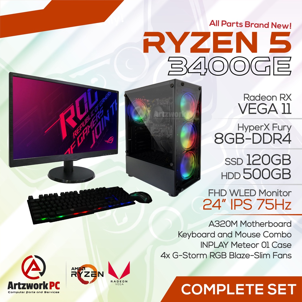 AMD RYZEN 5 3400GE + 24" Monitor Complete Computer Desktop Set Shopee Philippines