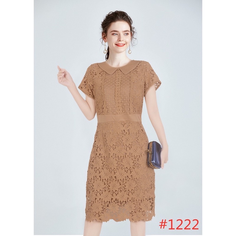 beige lace cocktail dress