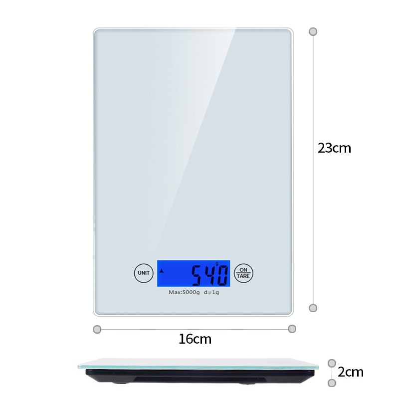 5Kg Household Mini Portable Digital PressControl Food Weighing LCD Screen Glass Kitchen Scale ,White