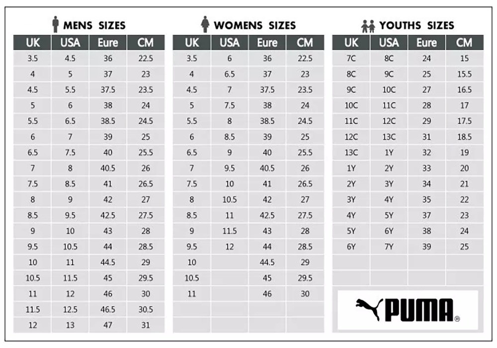 Puma Shoes Chart Size