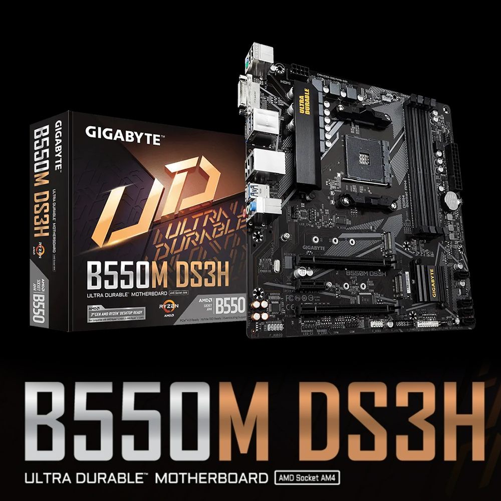 GIGABYTE B550M DS3H AM4 AMD B550 MicroATX Motherboard With Dual SATA 6Gb/s, USB Gen 1, PCIe