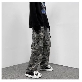 【KT】ins American Retro Overalls Camouflage Washed Trousers Loose Wide-Leg Straight All-Match Sports Casual Pants Men Women Trend #9