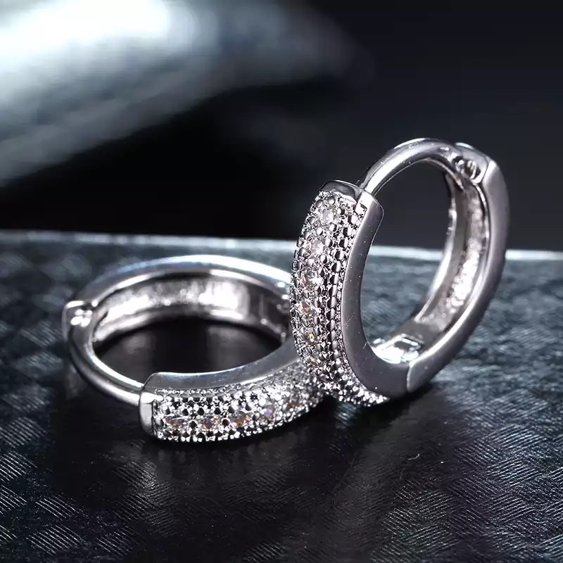 Diamond Earrings Korean Hoop Real Silver Ring Ear Minimalist Cute Young Lady Not Allergic Itchy