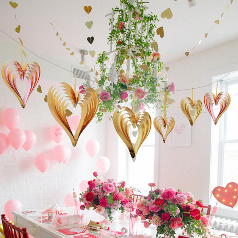 4pcs 3d Heart Shaped Pendant Valentine S Day Decoration Wedding