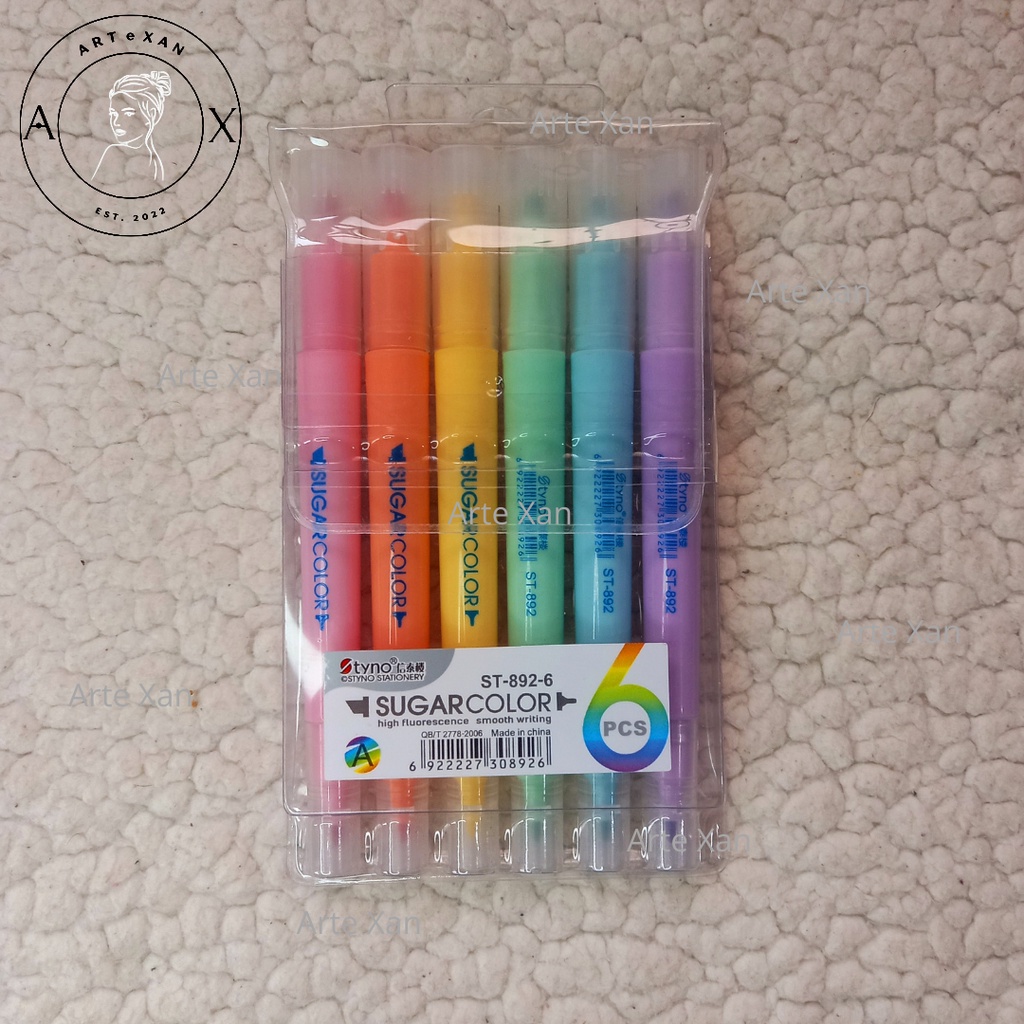 DUALTIP Pastel Color Highlighter Sold as SET with Case (6 pieces