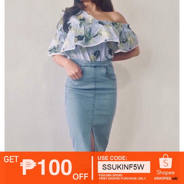 plus size denim stretch skirt