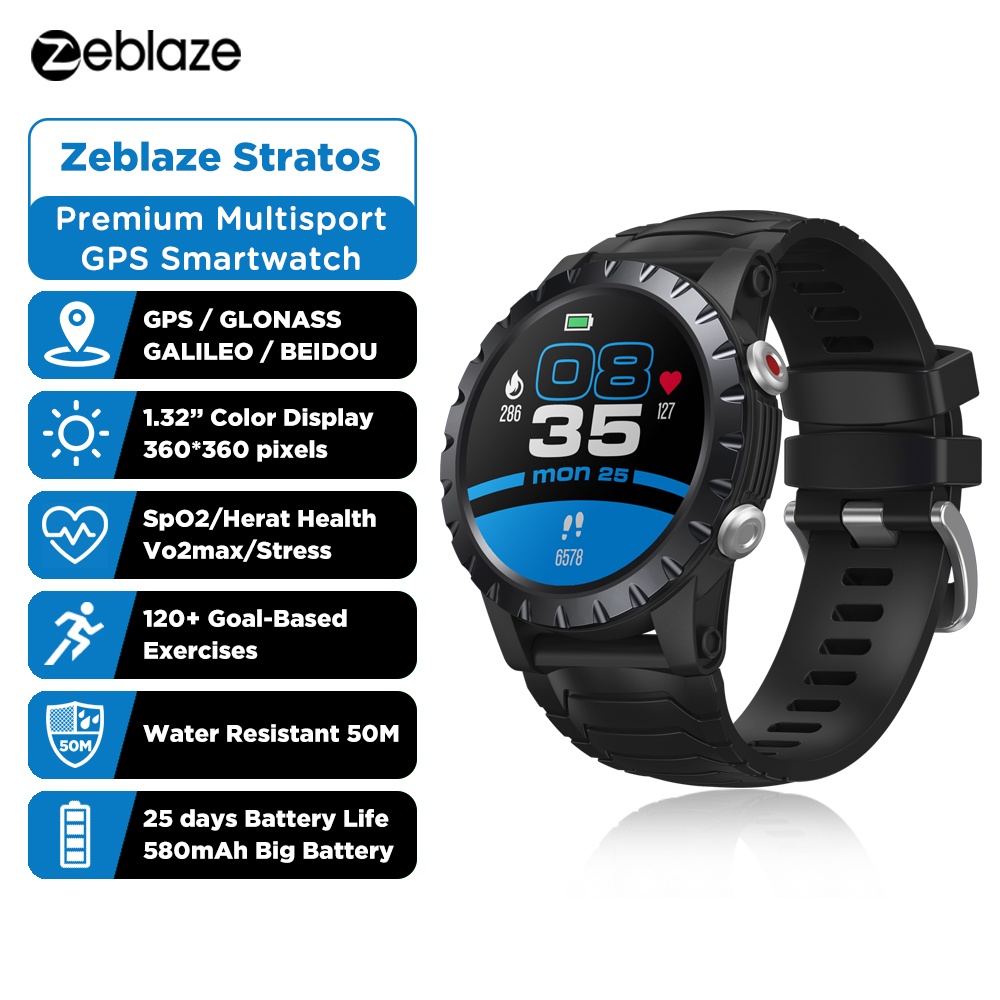 Zeblaze Stratos GPS Watch Builtin 4Satellite/3Modes GPS Heart/SpO2