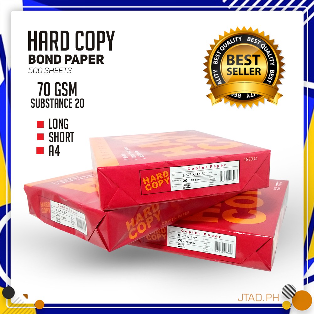 1 Ream Hard Copy Bond Paper 70gsm 80gsm Short Long Shopee Philippines