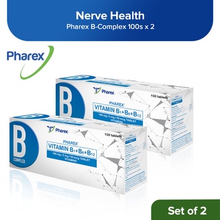 Pharex B-Complex Vitamin B1+B6+B12 100mg/5mg/50mcg 100 Tablets Set of 2 (Nerve Health)