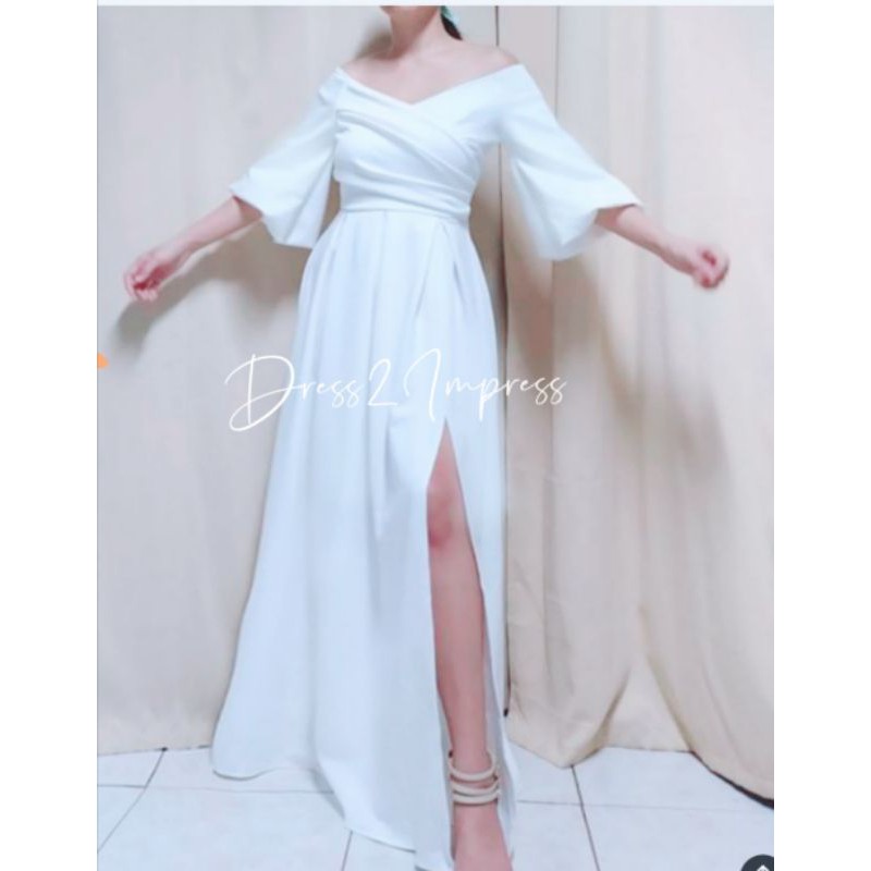 Dyosa puff sleeve long evening dress gown wedding dress