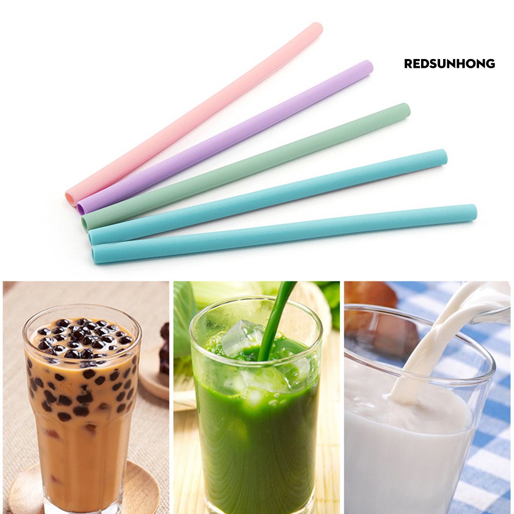 COD※ Juice Beverage Reusable Travel Straight Silicone Drinking Straw Pipe